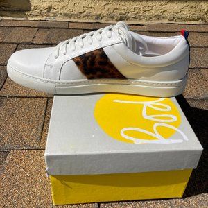 Boden Leopard Calf Hair Classic White Leather Sneakers !!New!!